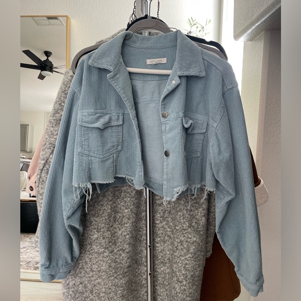 12th tribe blue cropped corduroy jacket